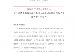 重庆市开州区企业联合会关于申请优惠购买两江新区人和组团万年汇作为“开商大夏”的报告